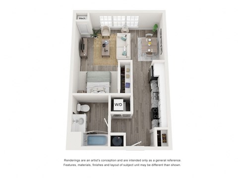 Floor plan for studio, 1 bath, 522 sqft